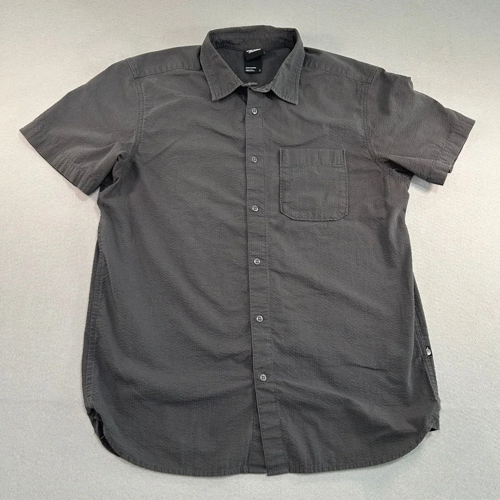 The North Face Button Up Shirt Mens Large Gray Textured Cotton Short Sleeve